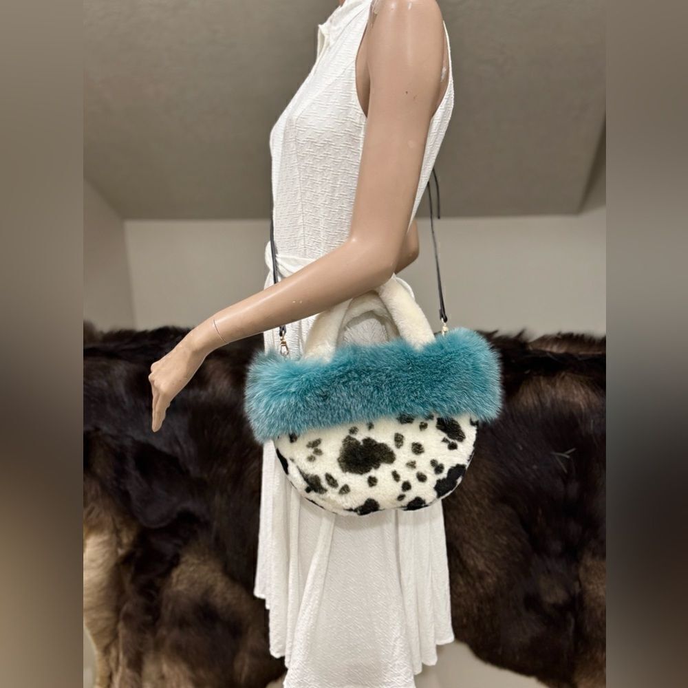 Colorblock Handmade Real Fox Fur & Shearling leather Top Handles Bag/Multi Use - Picture 6 of 16